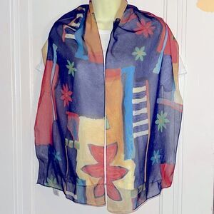 Vintage GMA Accessories multi color & pattern semi sheer‎ polyester long scarf